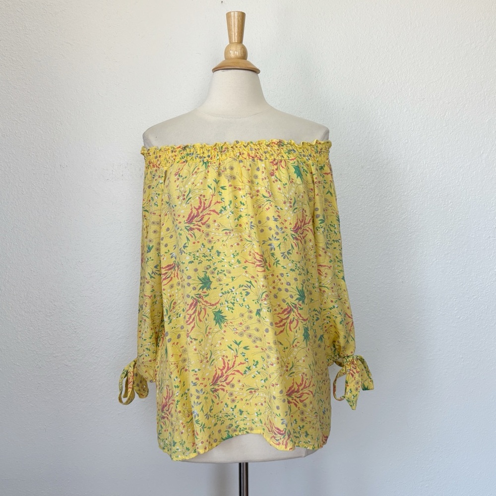 Yellow Floral Off The Shoulder 3/4 Sleeve Blouse